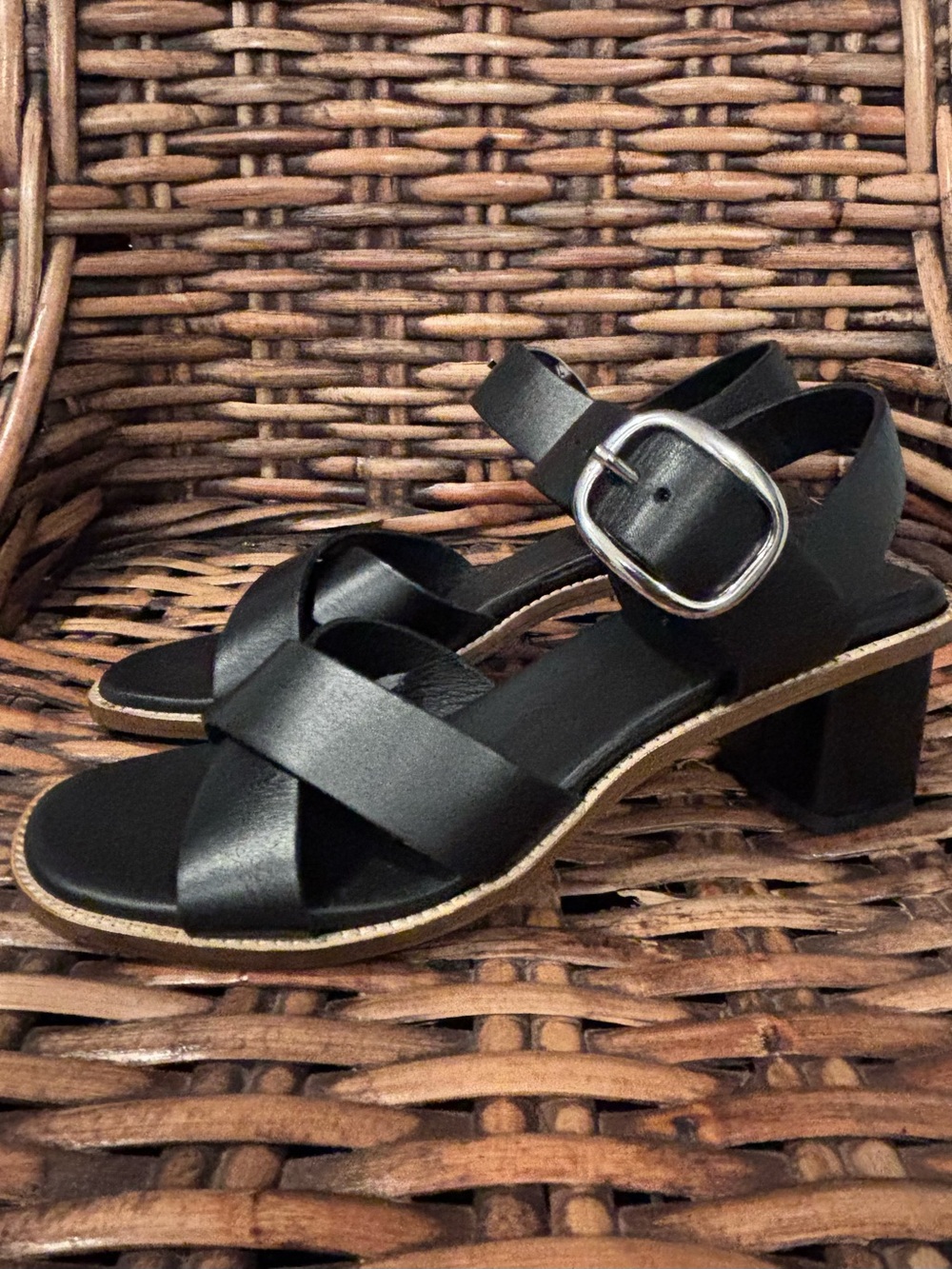 Everlane The Italian Leather Buckle Block Heel in Black
Women's Shoe Size 7.5